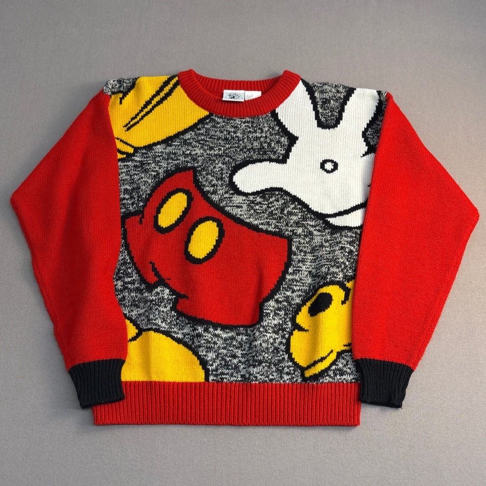 Vintage Mickey & Co Donnkenny Mickey Mouse Graphic Knit Sweater Red Grey Large